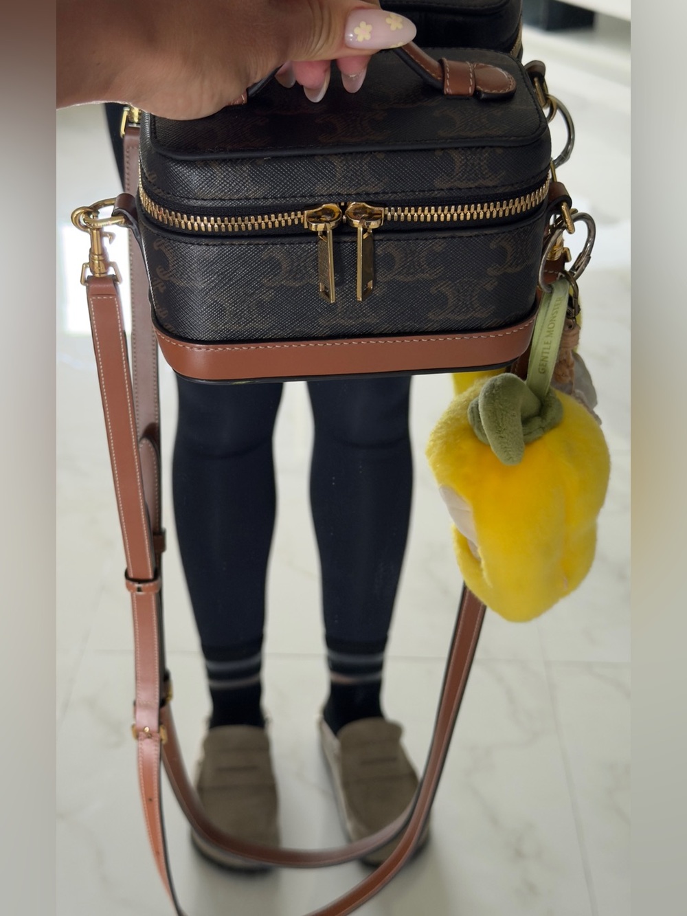 Celine Brown Monogram Crossbody with Tan Trim